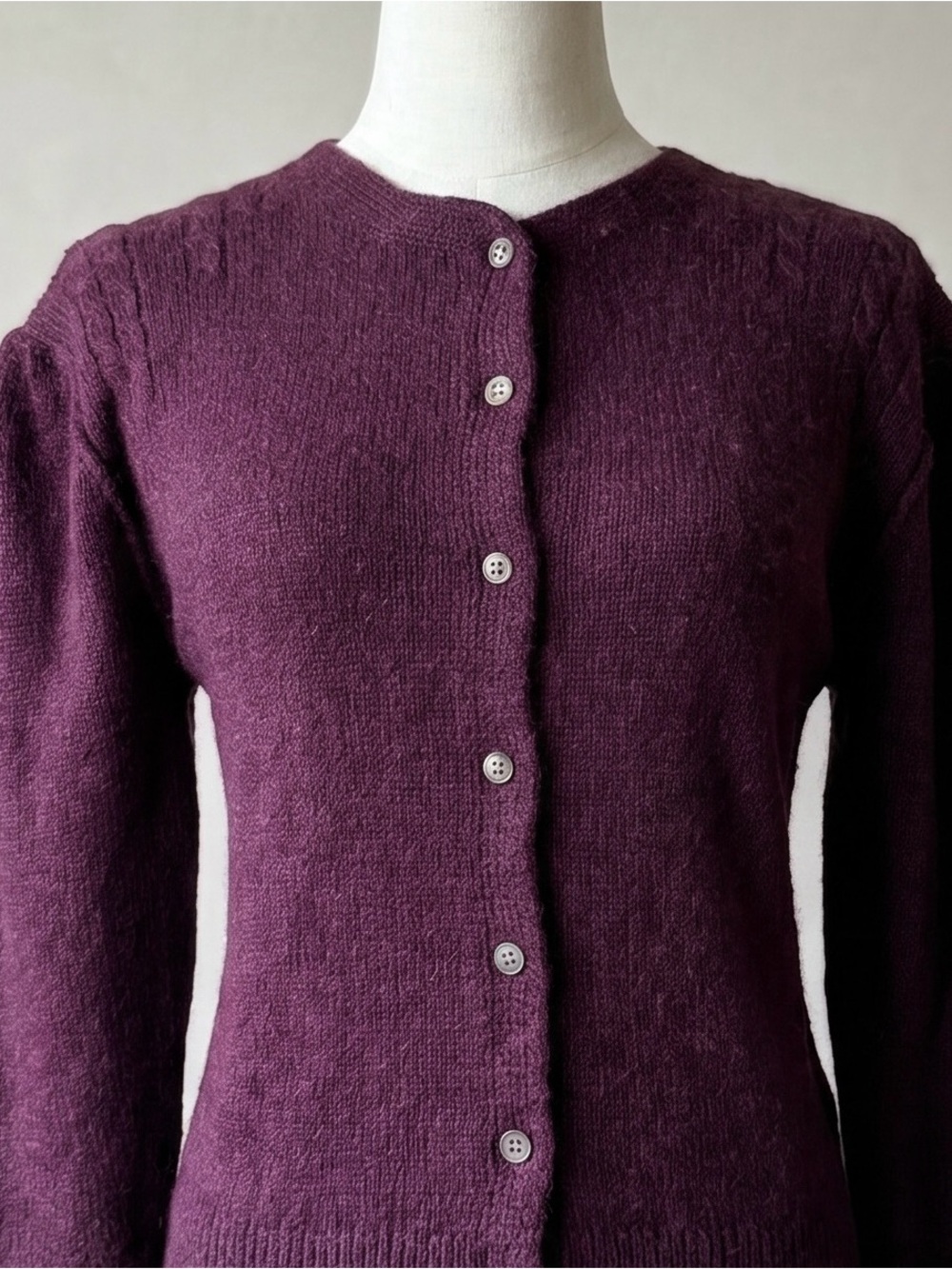 Ralph Lauren c. 1980s Wool Cardigan with Pouf Sleeves in Bordeaux | M - Picture 2 of 5